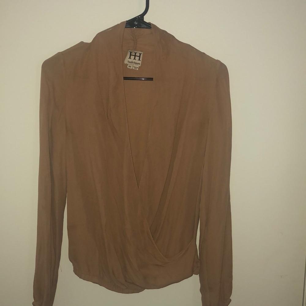 New Jaute Hippie 100% SilkTan Brown Top XS